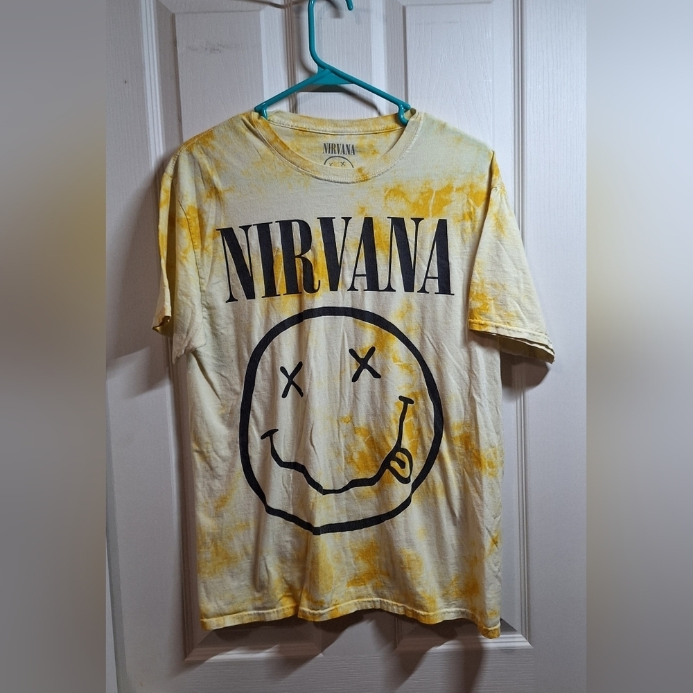 Nirvana Tie Dye Smiley Face T Shirt Yellow Medium